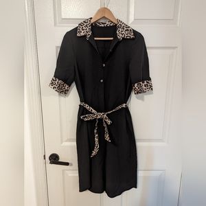Button up black and leopard print dress